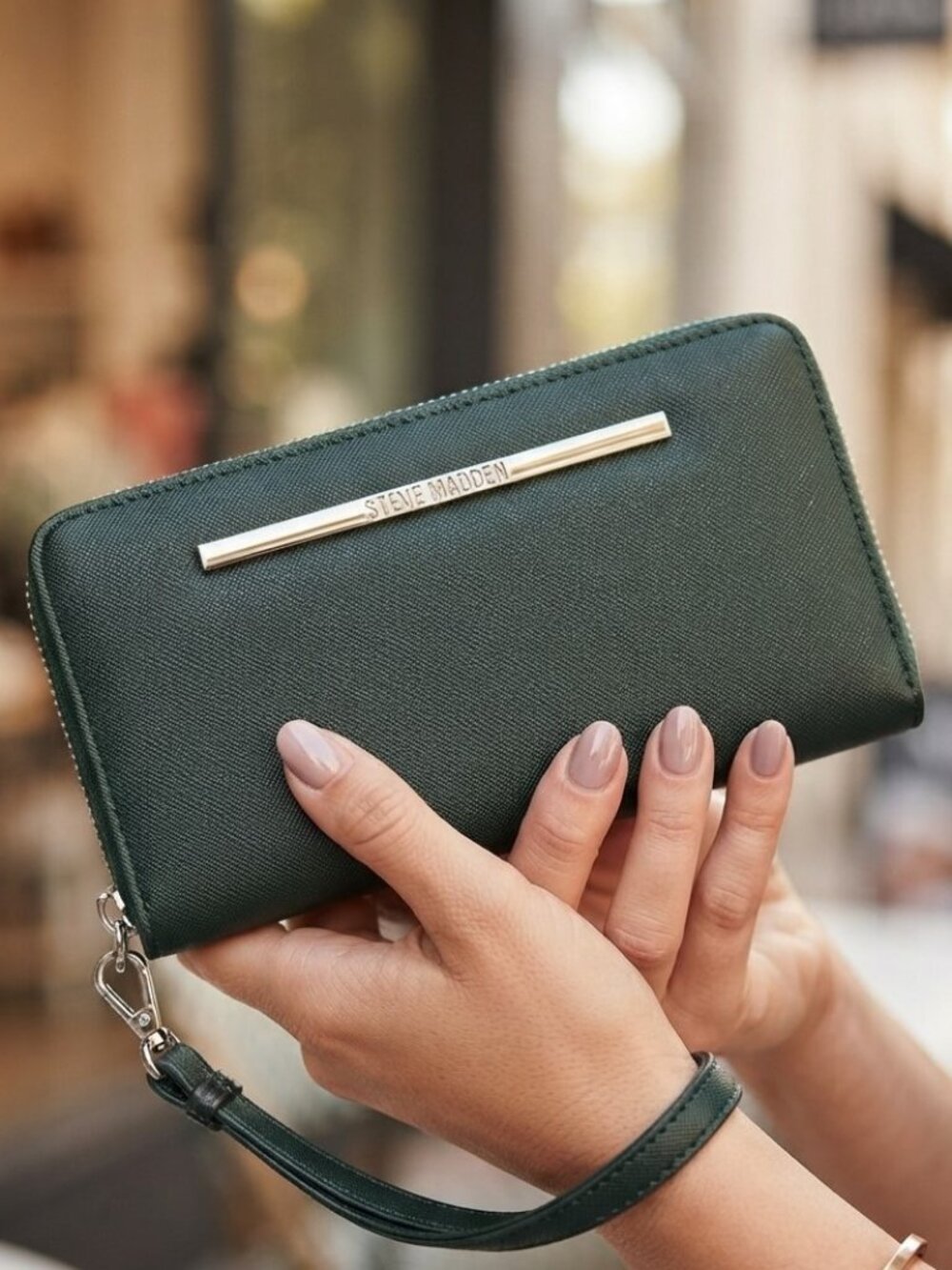 Steve Madden BZIPPY Zip Around Wallet Wristlet Green